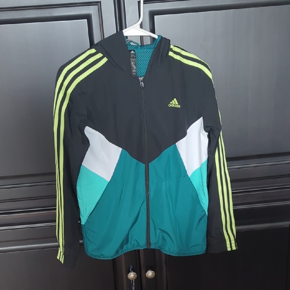 Adidas Black and Teal Jacket with Lime Accents